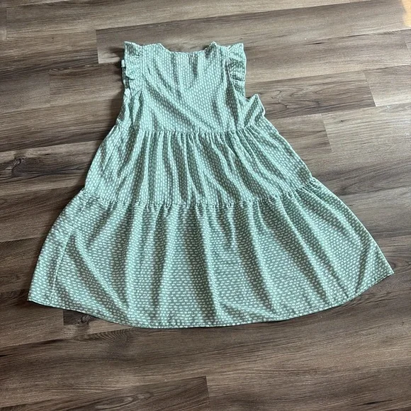 Ces Femme Sea Island Dress L Green White Ditsy Flutter Sleeve Cottagecore Boho - Picture 7 of 9